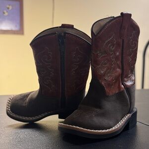 Old West Two-Tone Brown Kids Western Zip Boots